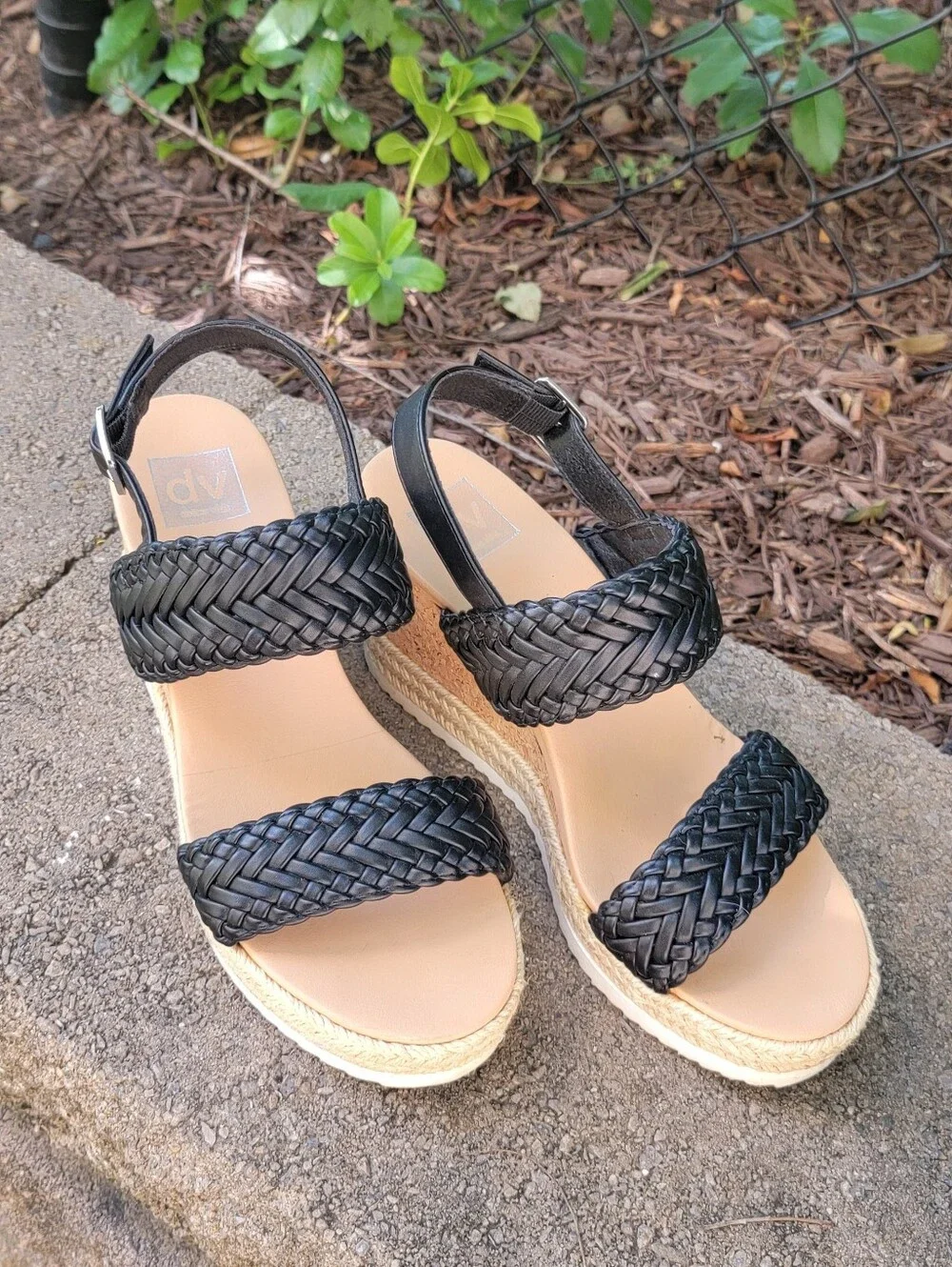 Woven Strap Wedge Sandals - Black